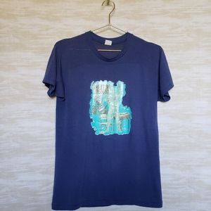 1980 navy blue funky glitter graphic tee